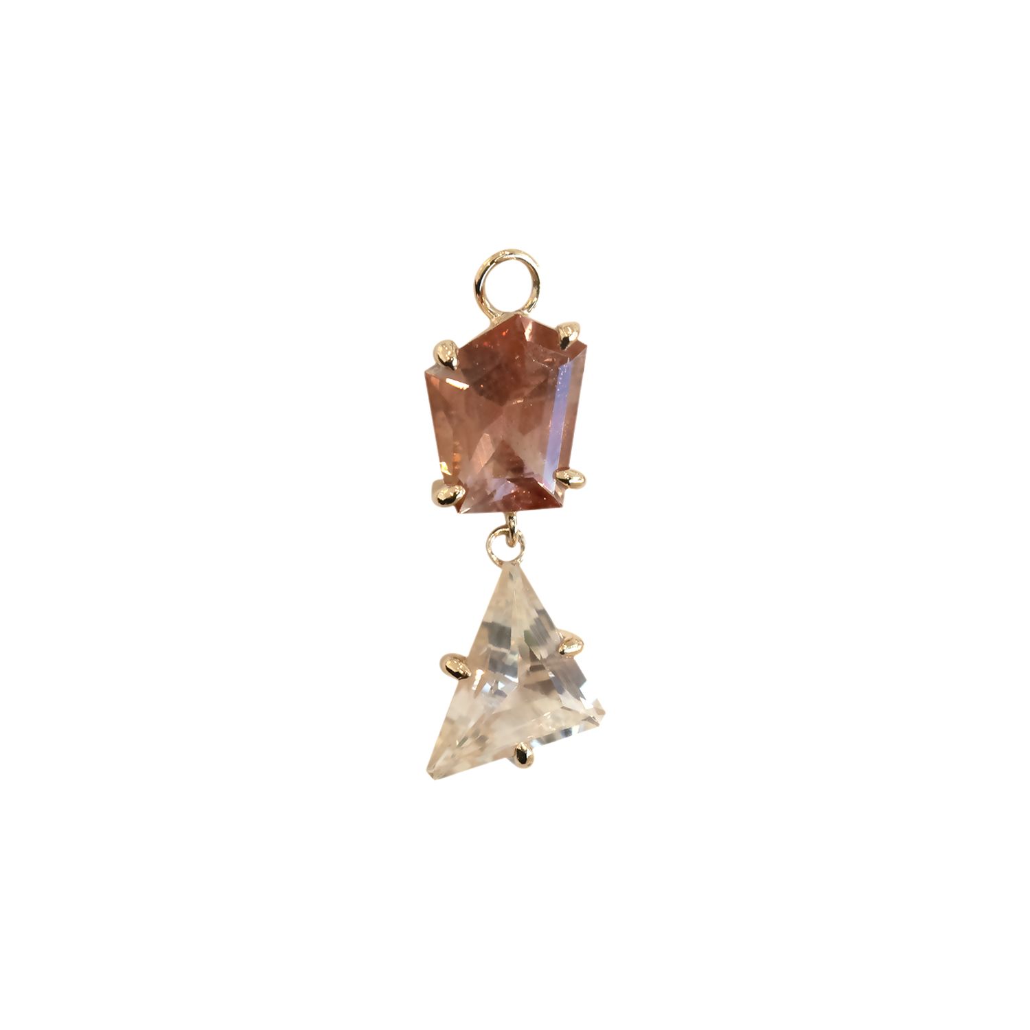 Freeform Sunstone Double Drop Charm, Gold: 14k Yellow, Stone: Freeform Sunstone, Style: #1