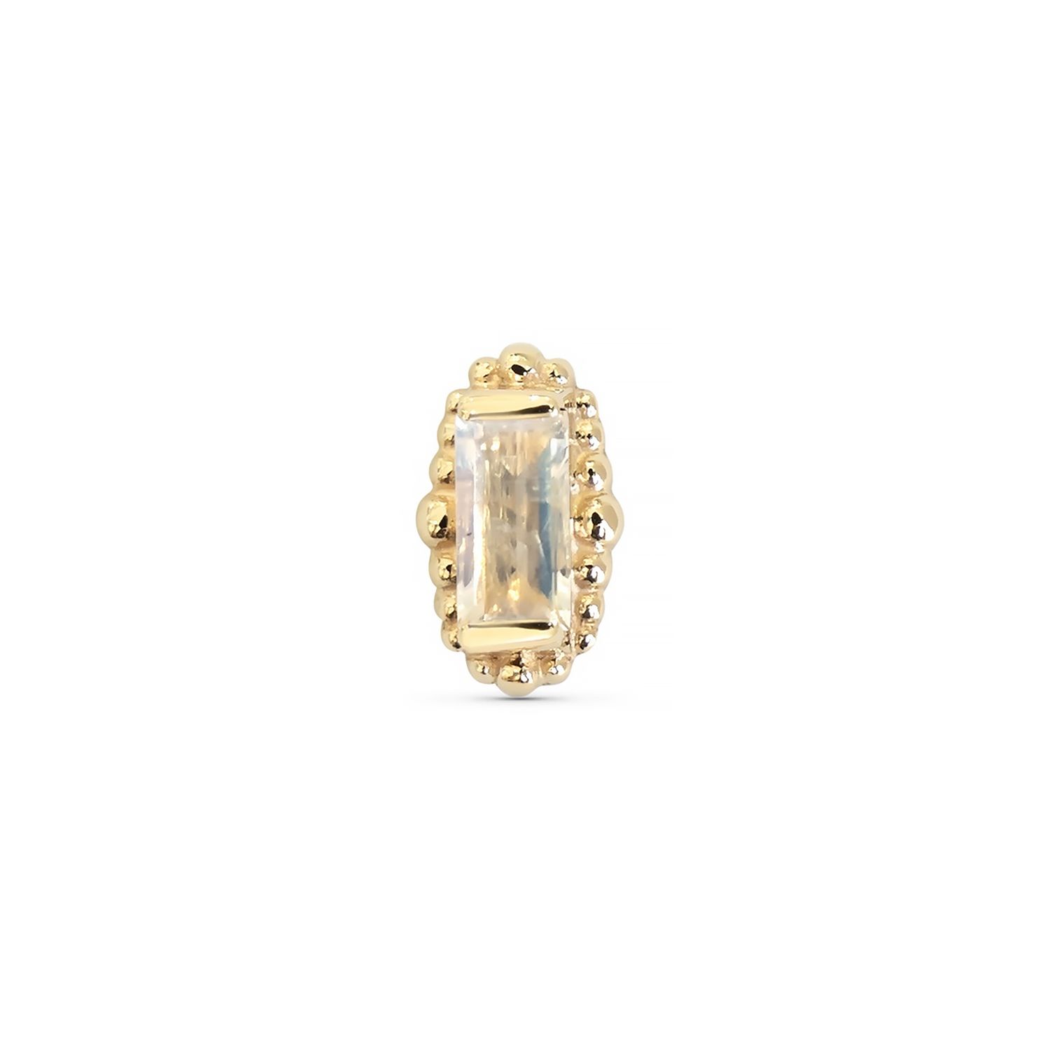 Beaded Baguette, Type: Threadless, Gold: 14k Yellow, Stone: Faceted Rainbow Moonstone