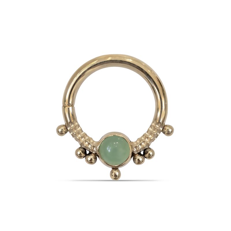 Hammered Seam Ring With Beading &amp; Chrysoprase