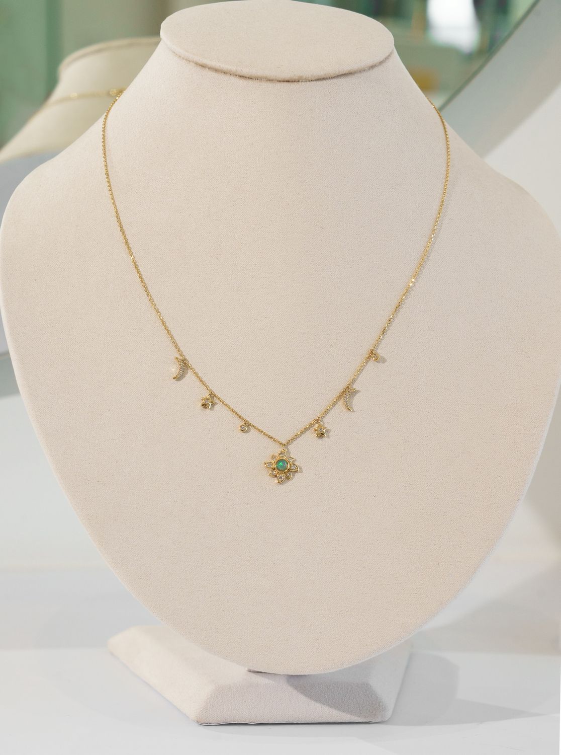Sol Opal Necklace, Gold: 14k Yellow, Length: 16”-18”, Stone: Ethiopian Opal Center with Diamond Outers