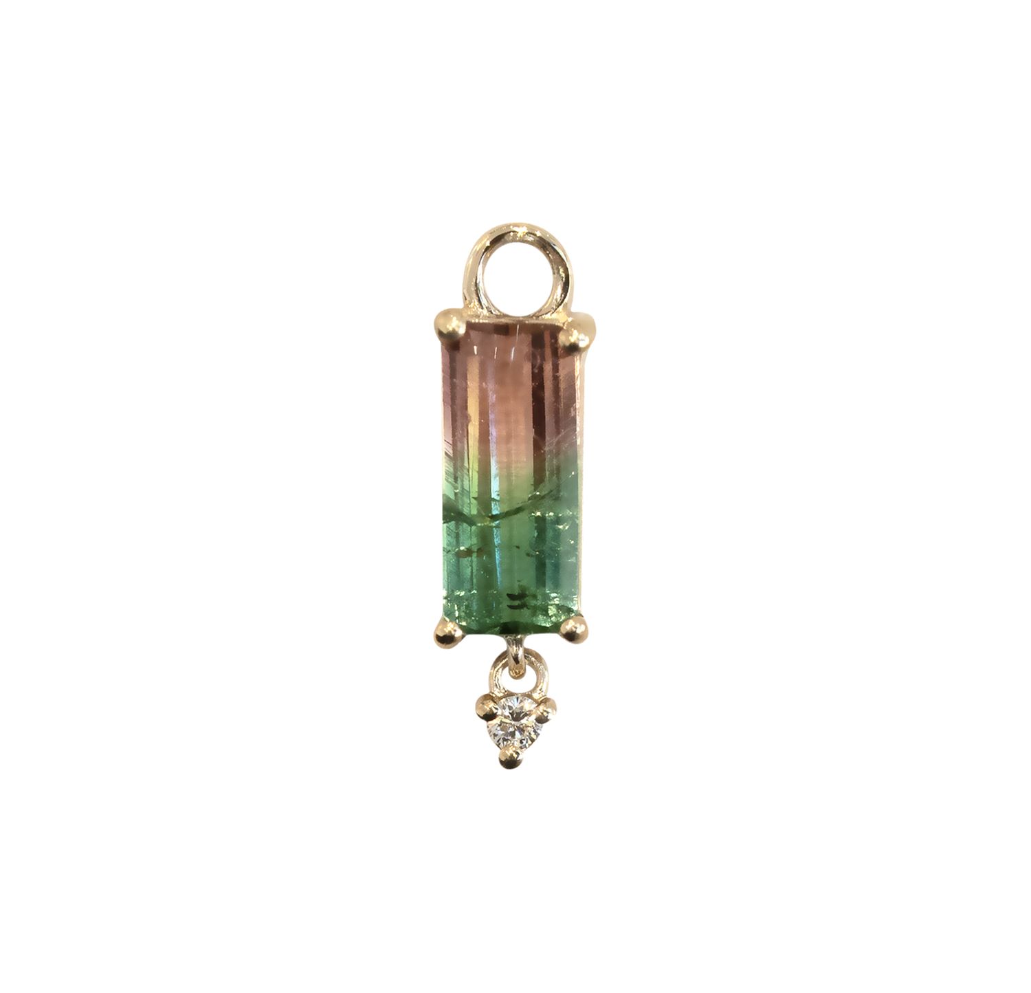 Watermelon Tourmaline Charm, Gold: 14k Yellow, Stone: Watermelon Tourmaline with Diamond Dangle, Style: #1