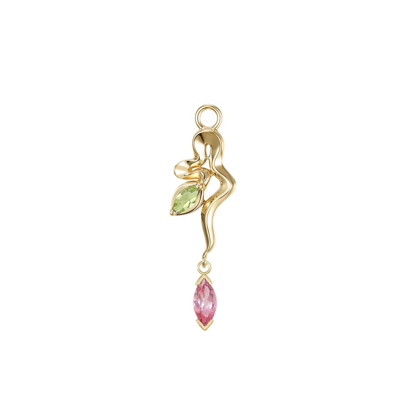 Amaryllis Charm, Gold: 14k Yellow, Jump Ring: Fits 16g, Stone: Peridot &amp; Pink Tourmaline