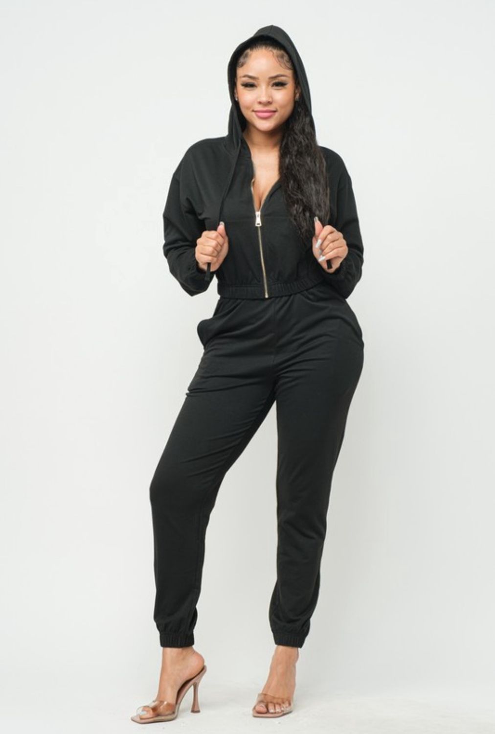 Drawstring Hoodie Set, Colour: Black, Size: Small