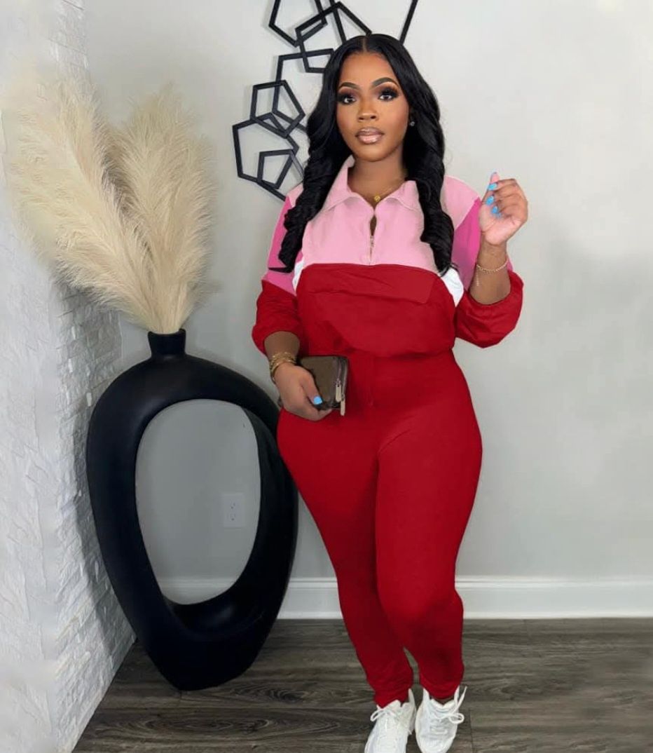 Leisure Colorblock Set, Colour: Red and pink, Size: Small