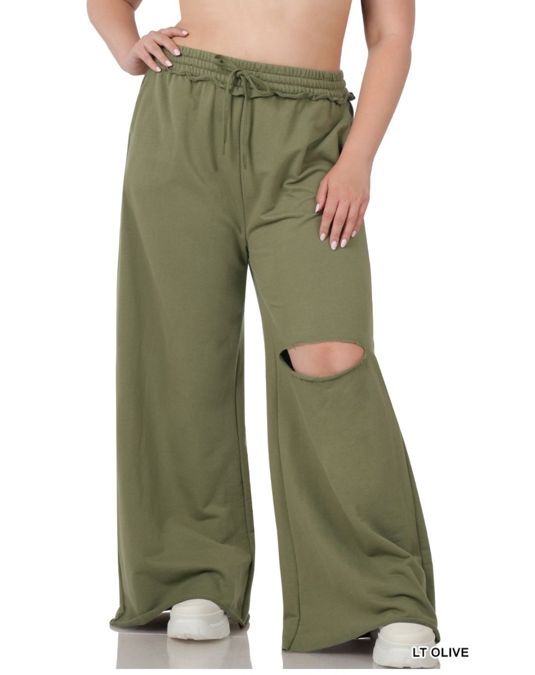 French Terry  Wide-leg Pants, color: Olive, Size: 1x