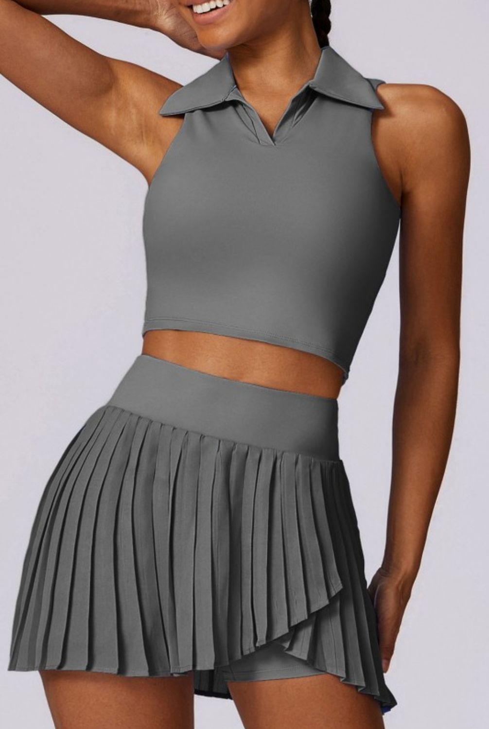 Crop Polo Shirt  Skort  Set, Size: Small