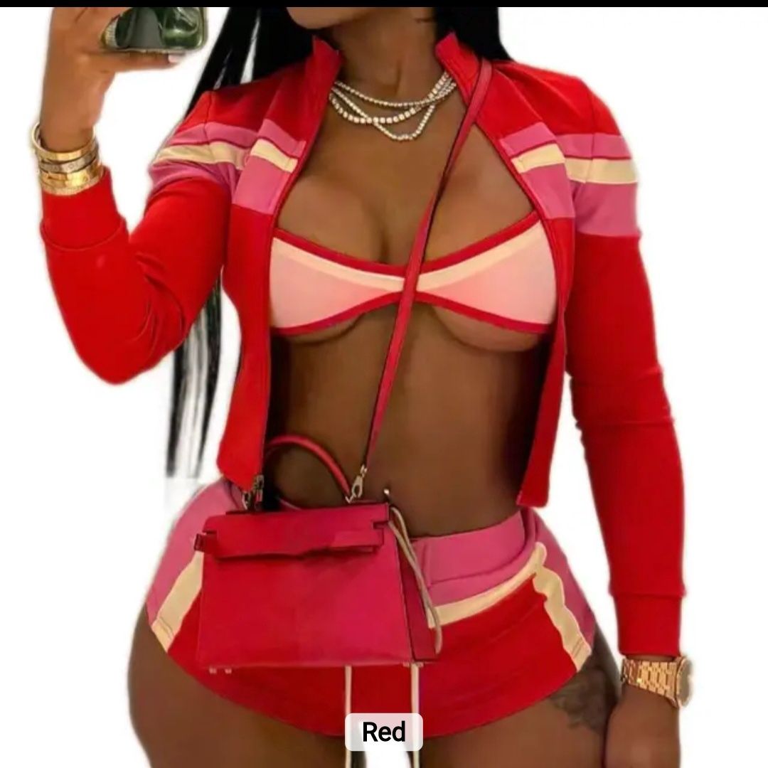 Sporty 3 piece Tracksuit, Size: Small, color: Red