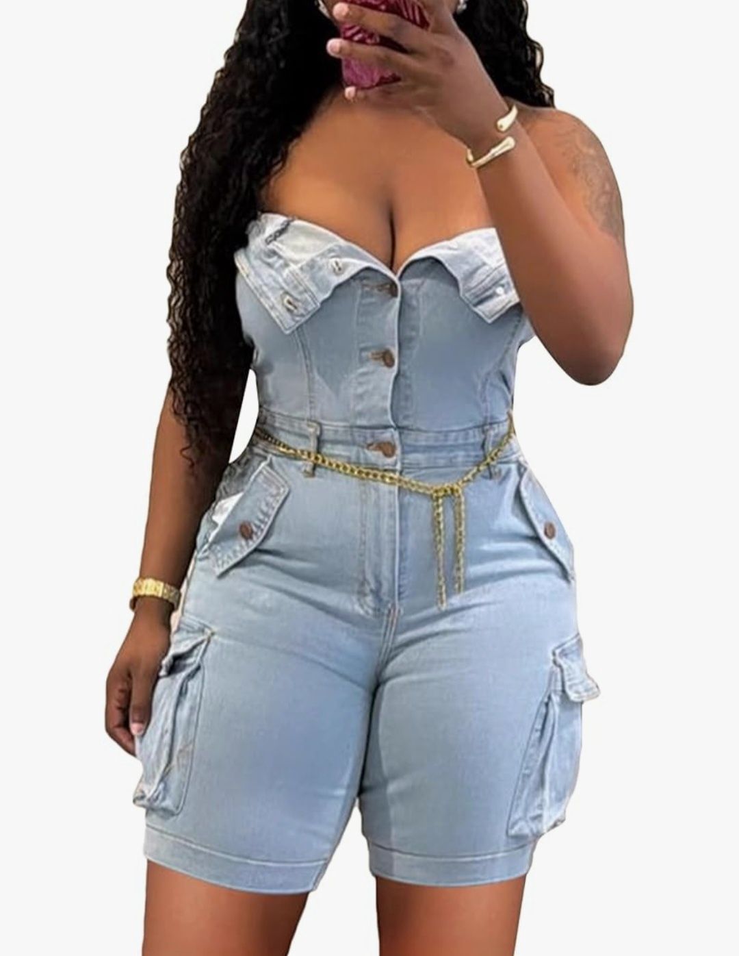 Denim Cargo Jumpsuit, Size: Small