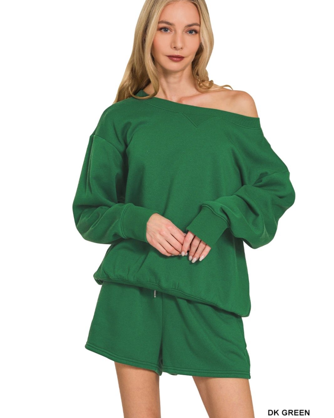 Off shoulder sweater set, Size: Small, color: Green