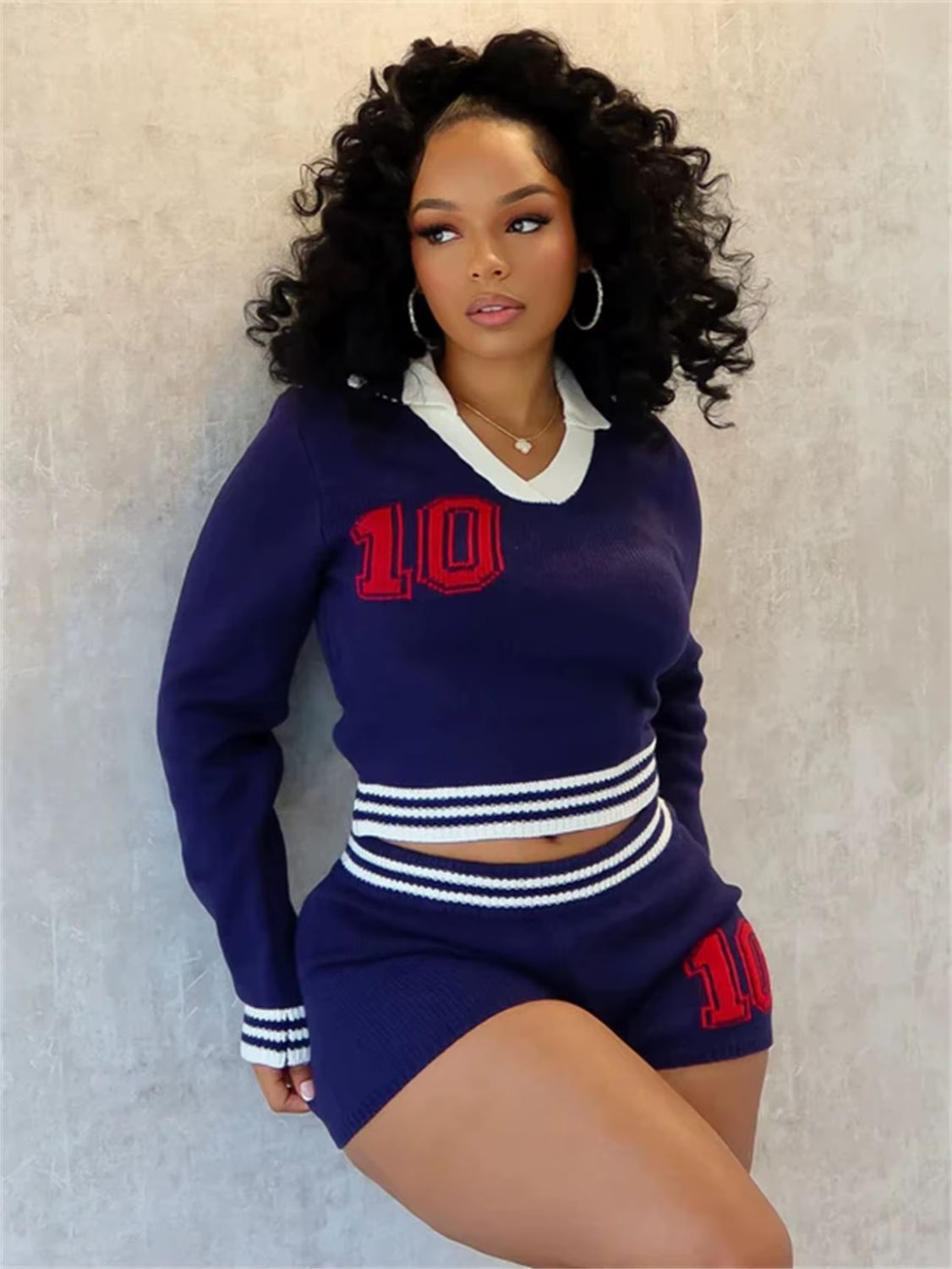 City Girl Short Sets, Size: Small, color: Navy Blue