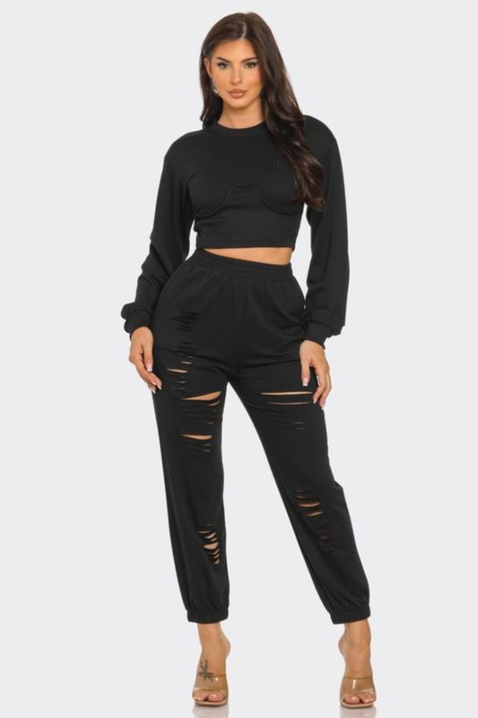 Laser Cut Pants Set