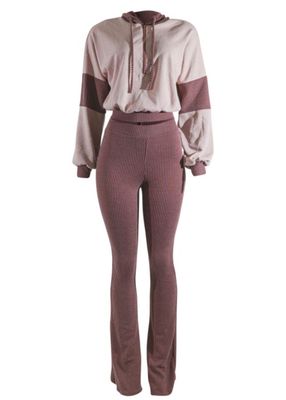 Color Block Hoodie & Flare Pants Set