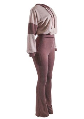 Color Block Hoodie & Flare Pants Set