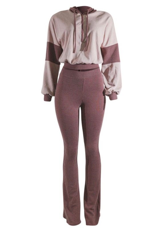 Color Block Hoodie &amp; Flare Pants Set