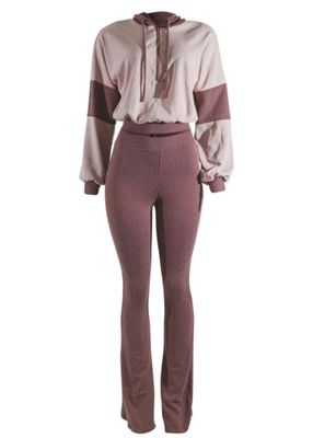 Color Block Hoodie & Flare Pants Set