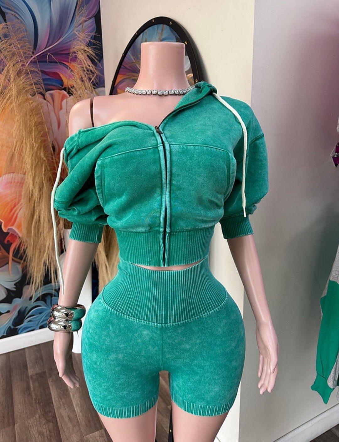 Hoodie Biker Set, Size: Small, color: Green