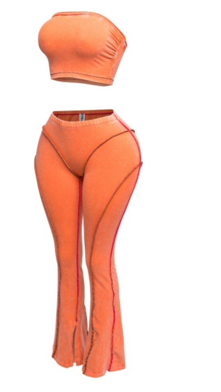 Acid Wash Tube Top Set, Size: small, color: orange