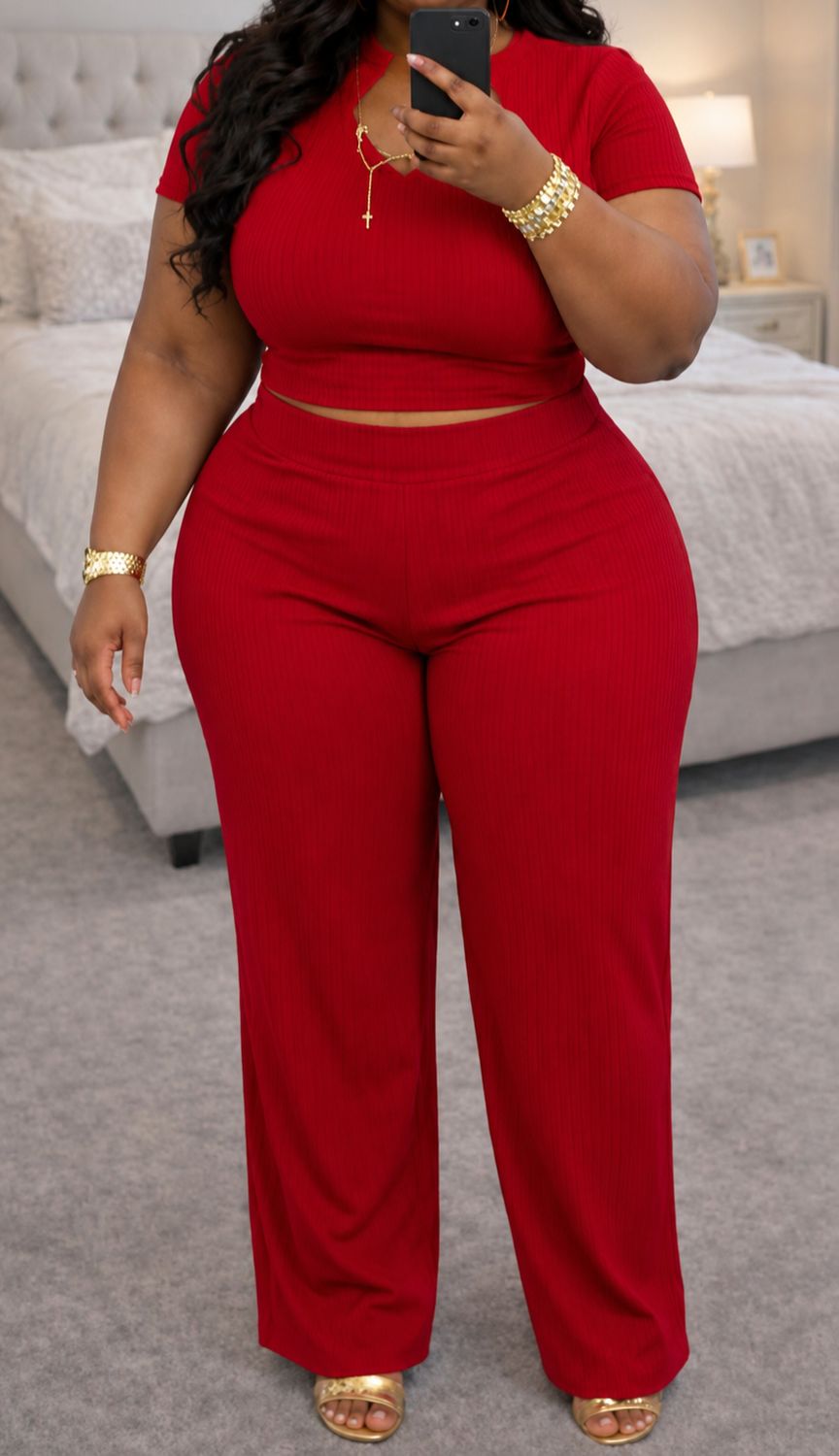 The Chic and Chill Crinkle Set, Size: Small, color: Red lipstick