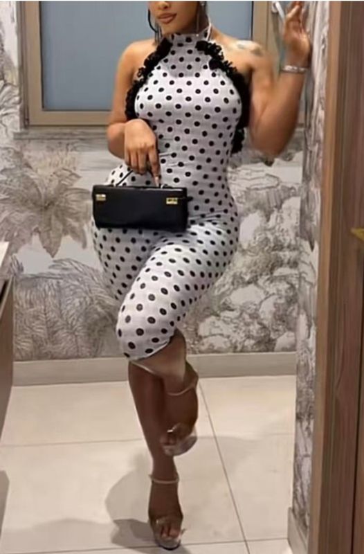 Lace Polka Dot Halter Jumpsuit