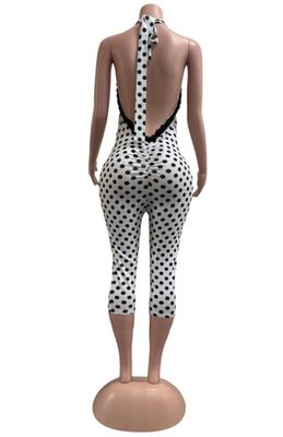 Lace Polka Dot Halter Jumpsuit