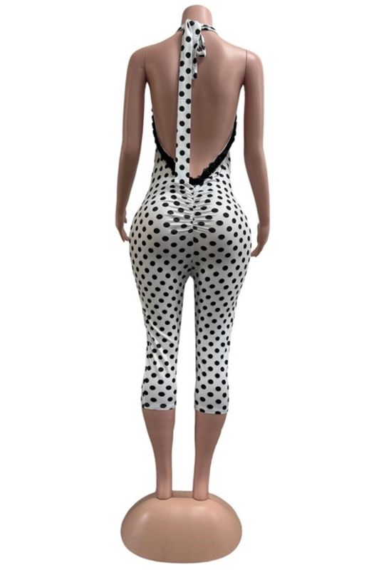 Lace Polka Dot Halter Jumpsuit