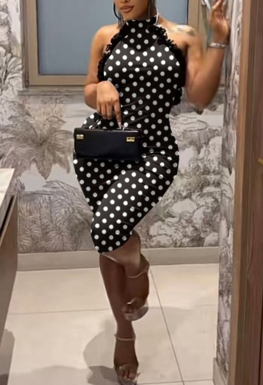 Lace Polka Dot Halter Jumpsuit, Size: Small, color: Black