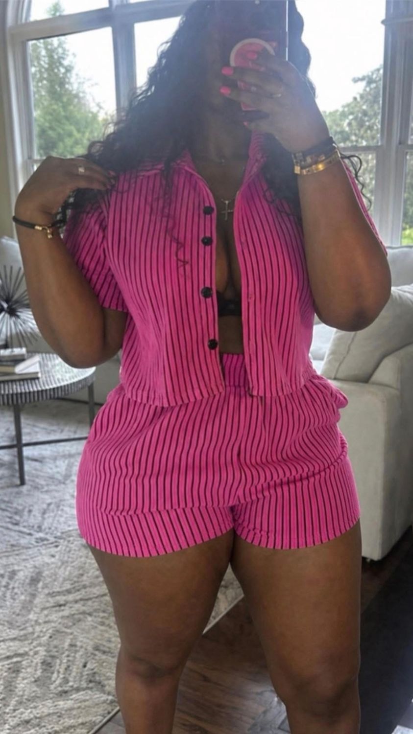 Summer Strip Set, Size: Small, color: Hot pink-black