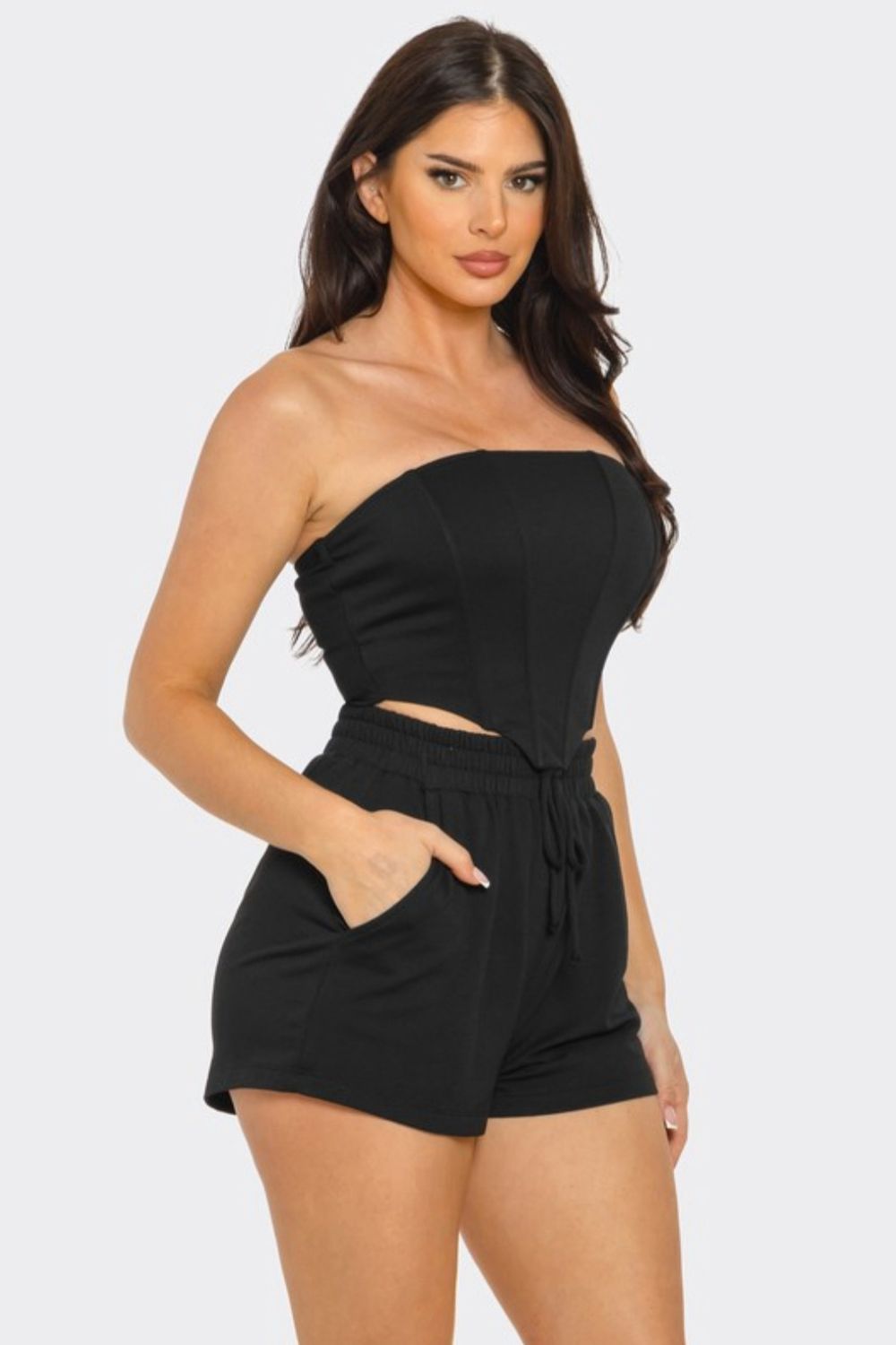 Corset Style Tube Top Set, Size: Small, color: Black