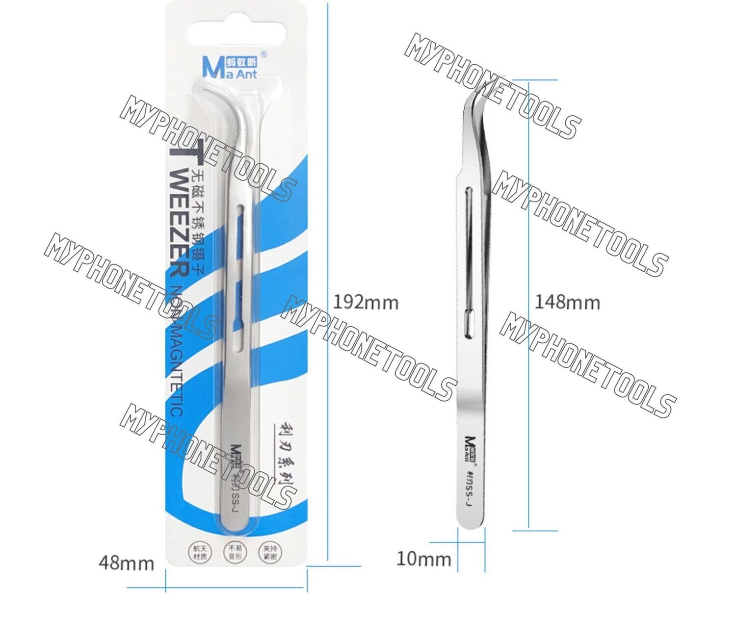 MaAnt SS-J Bent Tips Tweezers High Precision Non-Magnetic Ultra جفت