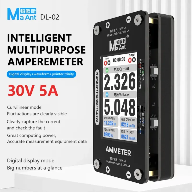 تيستر وأميتر ذكي MaAnt DL-02 (30 فولت / 5 أمبير) الأصلي تيستر وأميتر ذكي MaAnt DL-02 (30 فولت / 5 أمبير) الأصلي