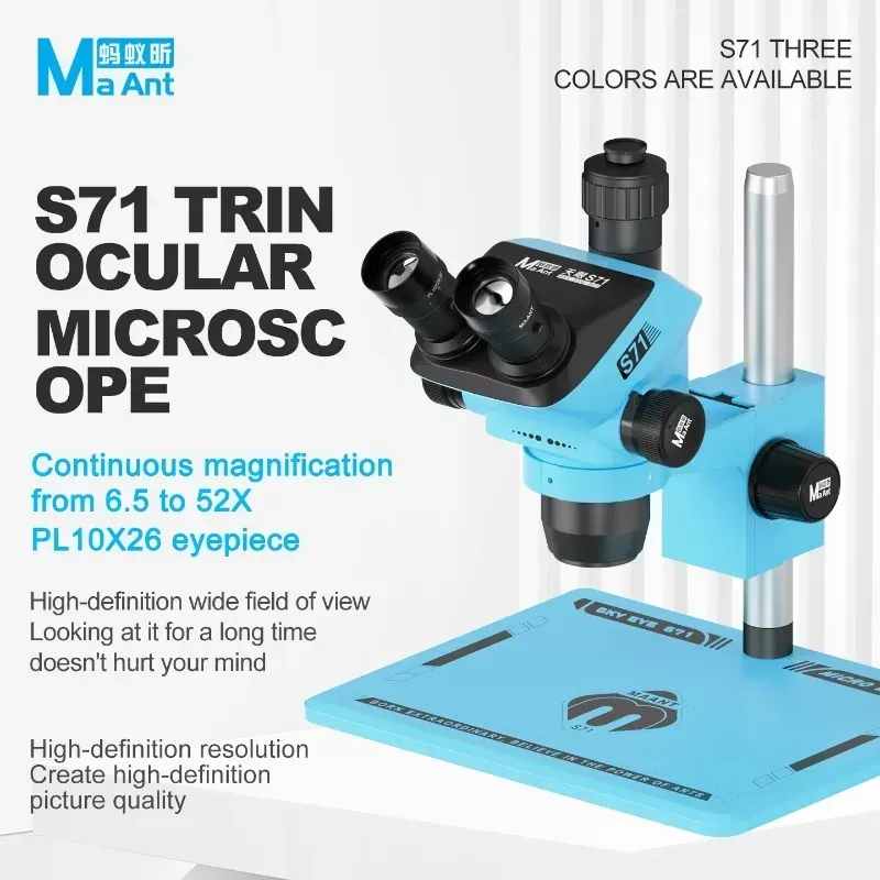MAANT S71 Trinocular Stereo Microscope Metal Body 6.5-52X Zoom HD Lens Mobile Phone  ميكروسكوب