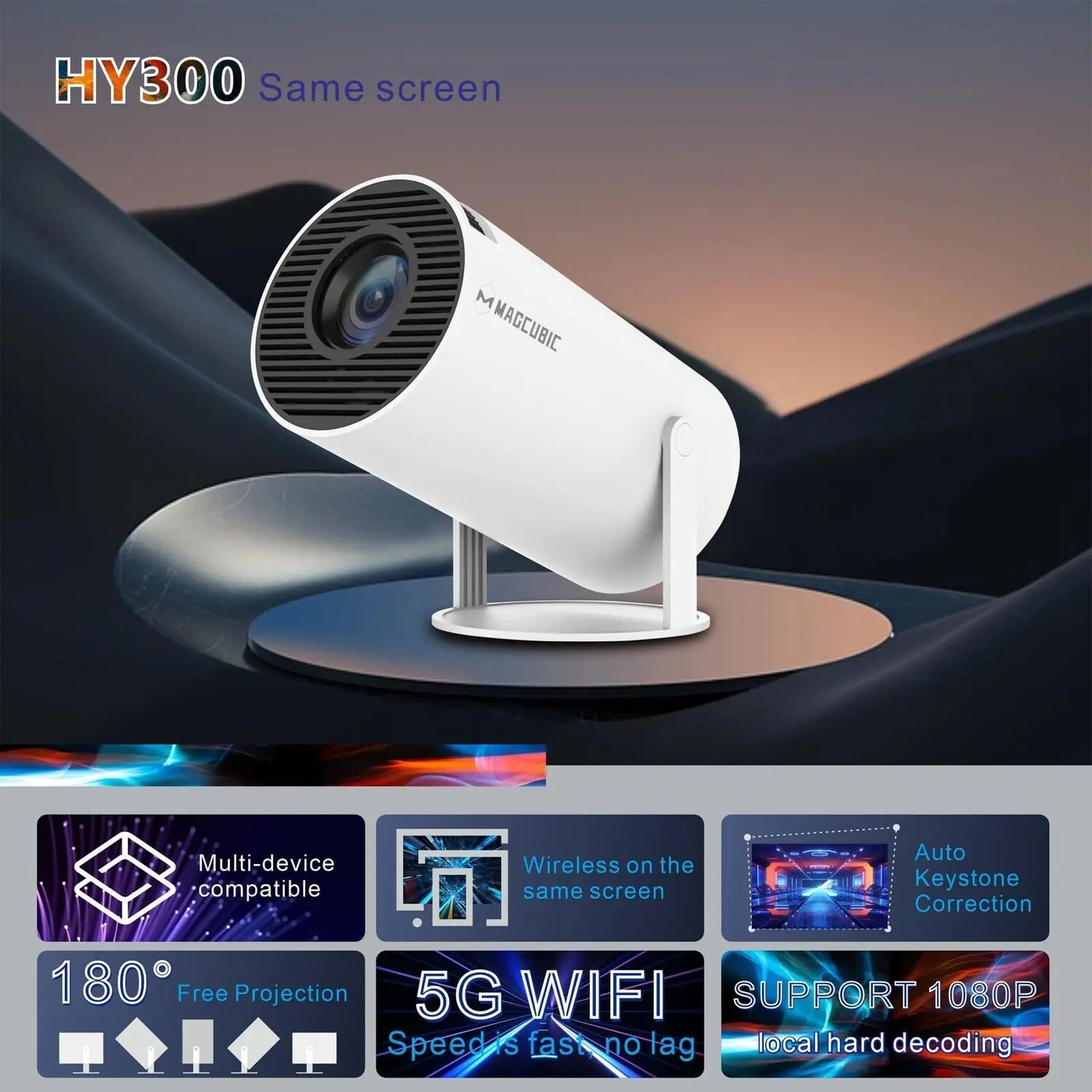 Transpeed Projector 4K Android 11 HY300 Dual Wifi6 200ANSI Allwinner H713 BT5.0 1080P 1280*720P Cinema Outdoor portable Projetor