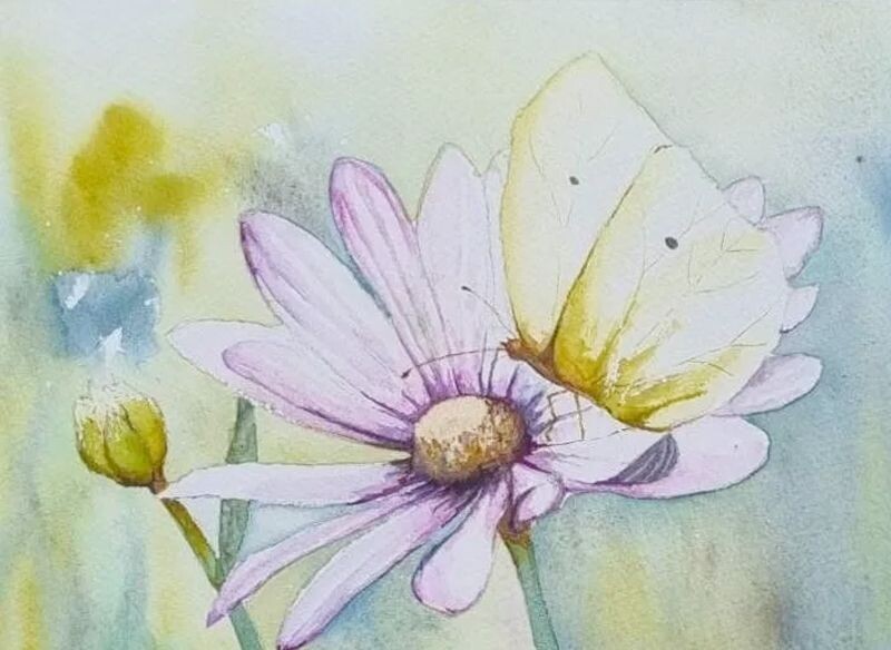 Blomma och fjäril (Art Print)