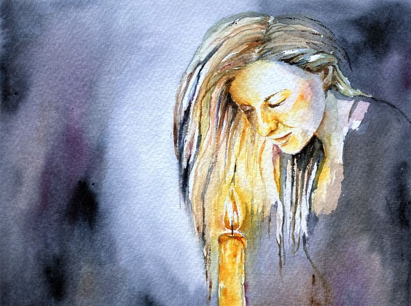 Tjej med ljus (Art Print)