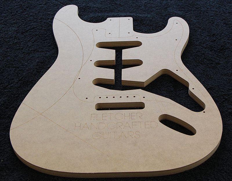 guitar router template in use on Stratocaster 
body build