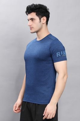 Sportsun Men Self Design Navy Milange Cool Run T-Shirt