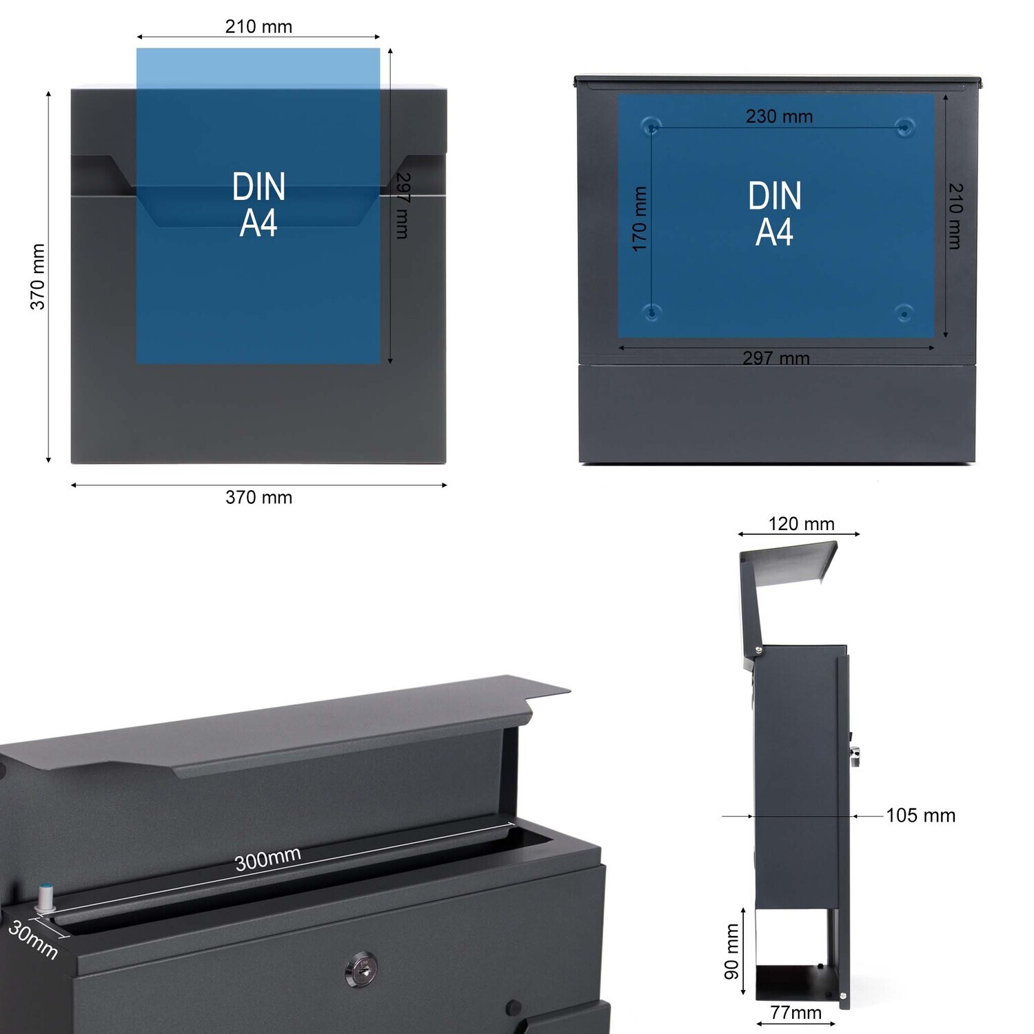Mailbox Diagonal P-01 by Studio Carino - Modern Wall-Mounted Anthracite Mailbox