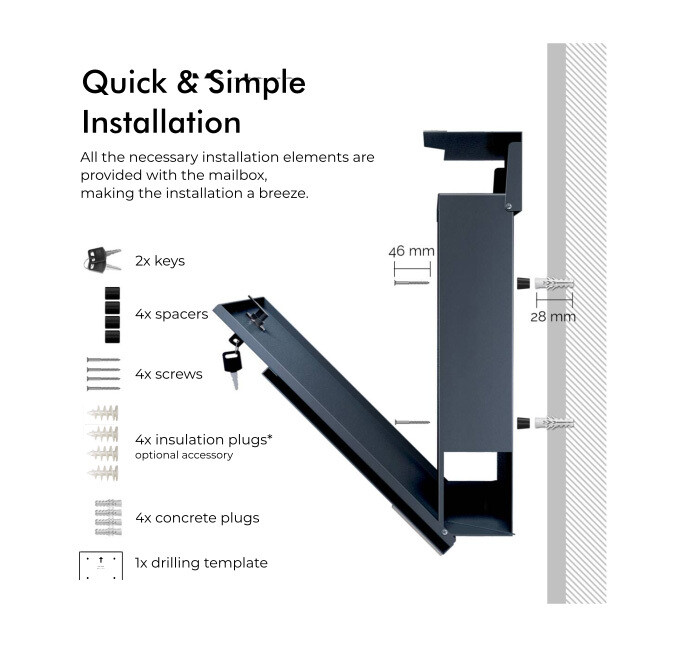 Mailbox Diagonal P-03 by Studio Carino - Modern Wall-Mounted Anthracite Mailbox