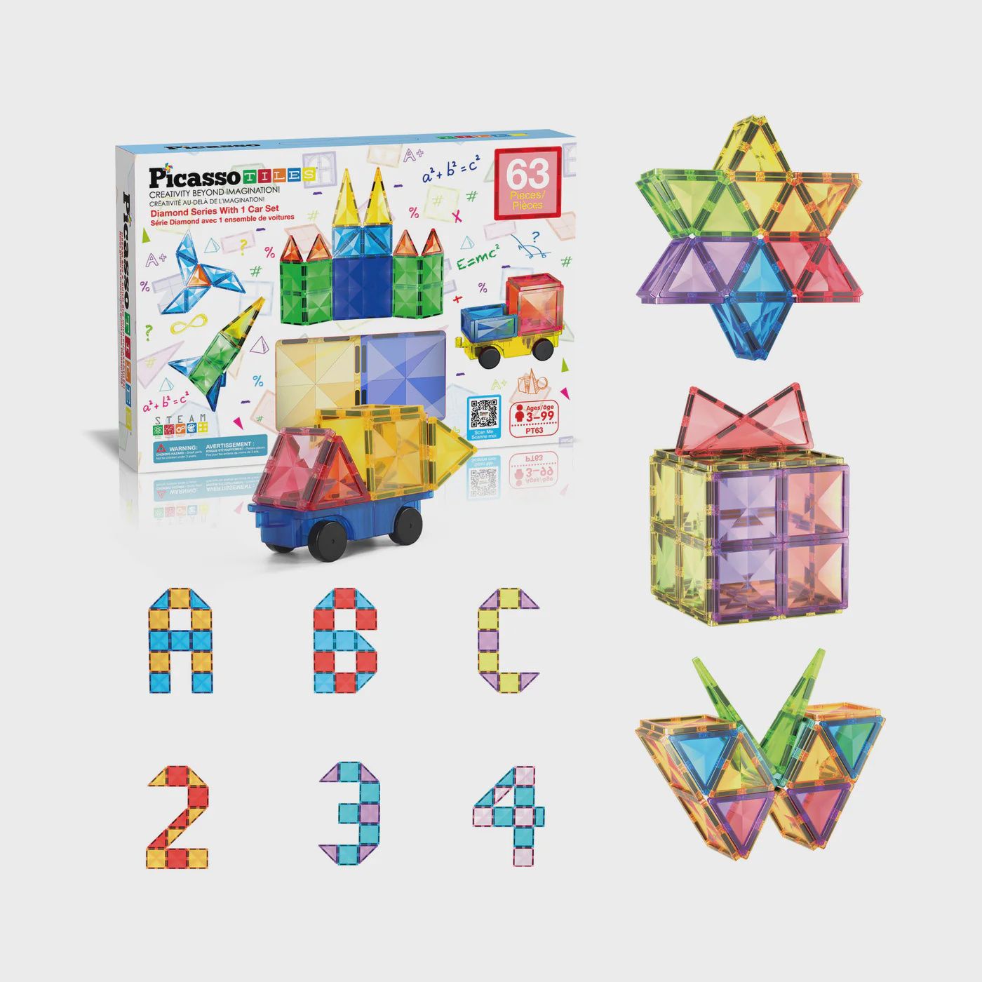 63pc Magnetic Building Block Set with Car Truck