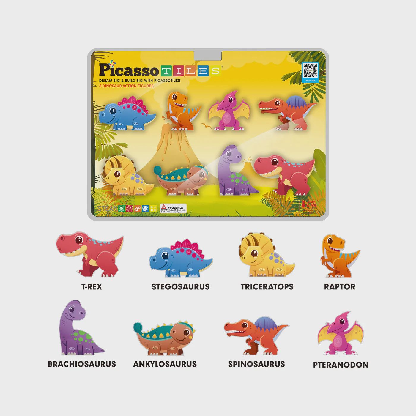 8pc Magnet Building Blocks 8 Dinosaur Animal Magnetized Action Figures