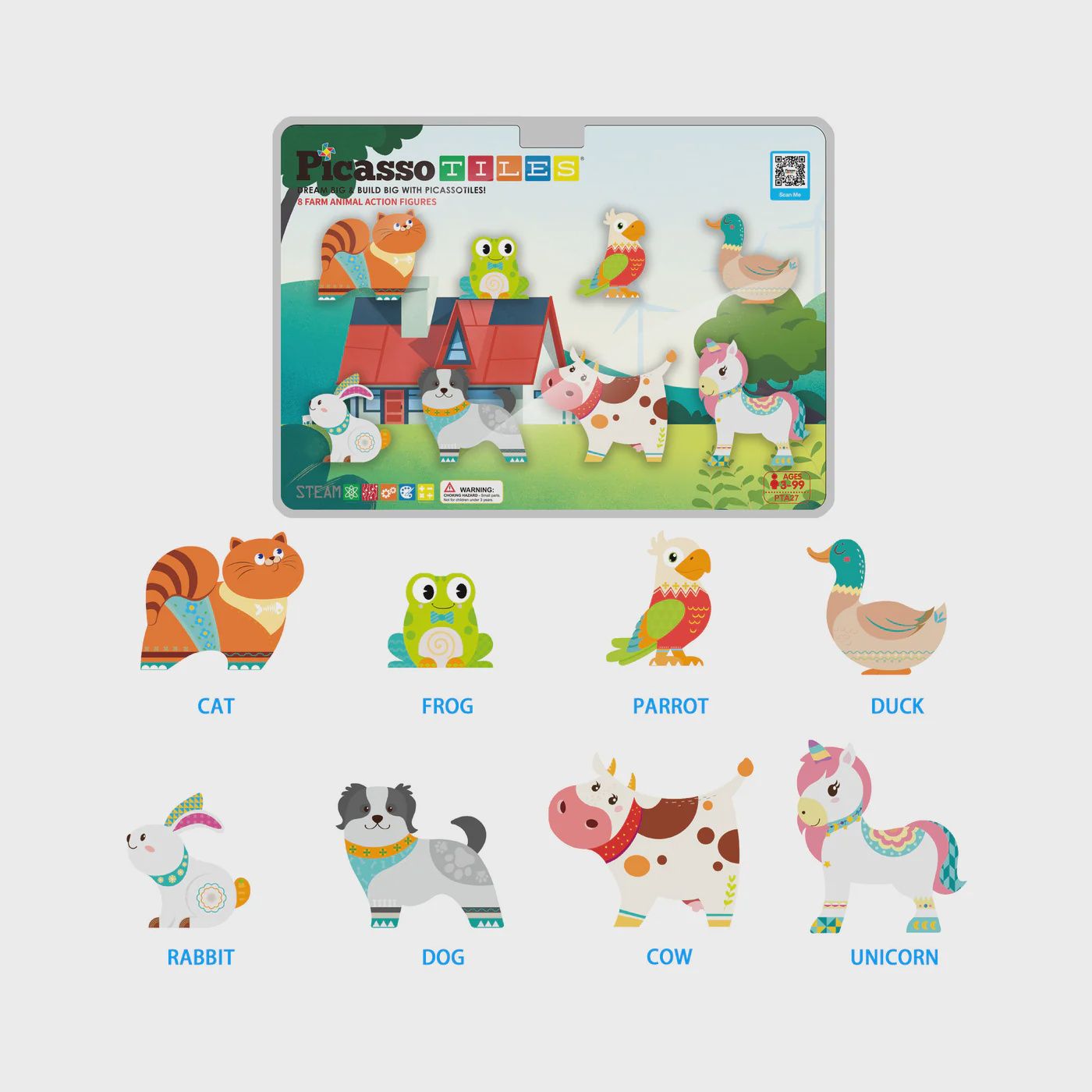 8pc Magnet Building Blocks 8 Farm Animal Magnetized Action Figures