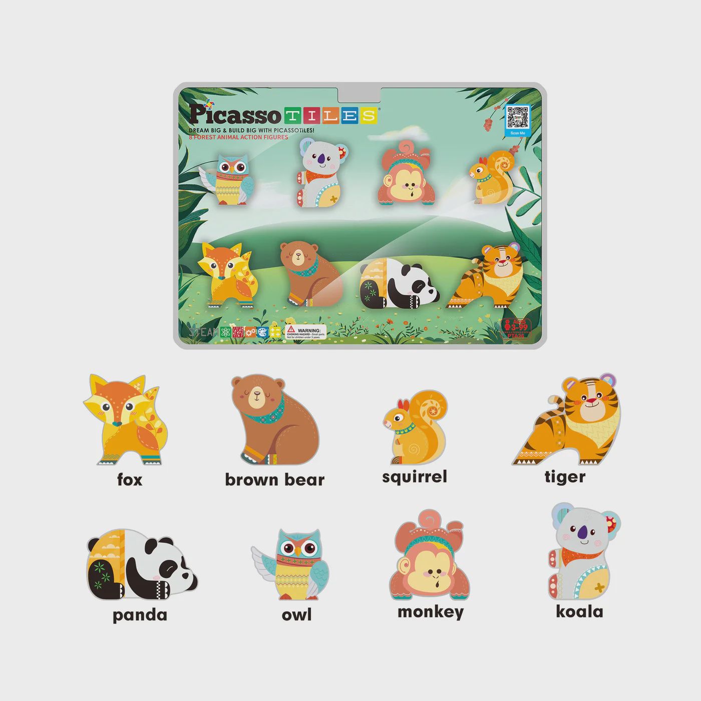 8pc Magnet Building Blocks 8 Forest Animal Magnetized Action Figures