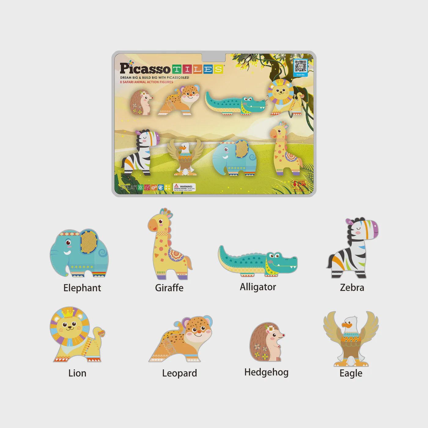 8pc Magnet Building Blocks 8 Safari Animal Magnetized Action Figures