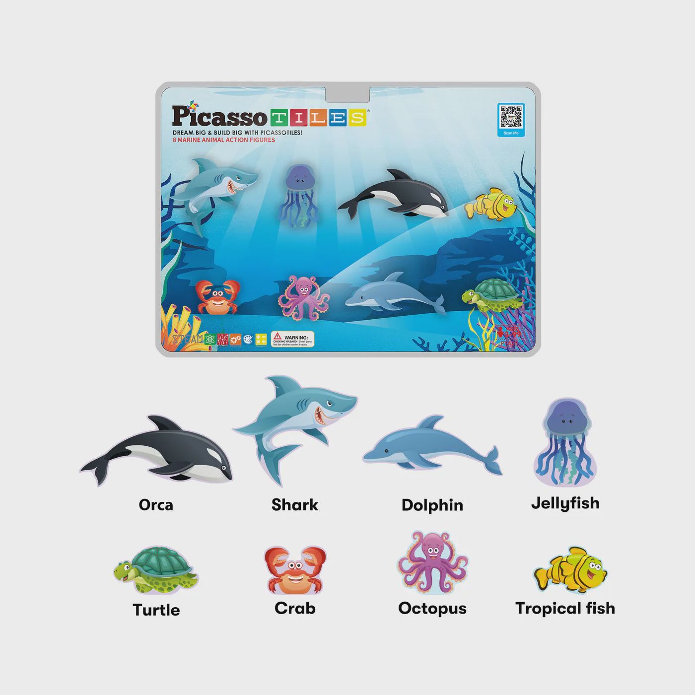 8pc Magnet Tile Buillding Blocks 8 Marine Animal Action Figures