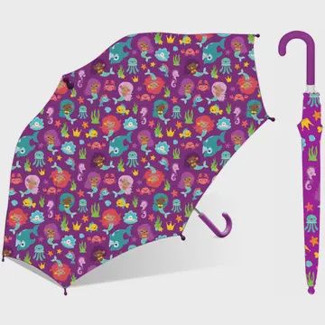 Children Umbrellas - Mermaid Print 30&quot; Manual W/Hook Handle