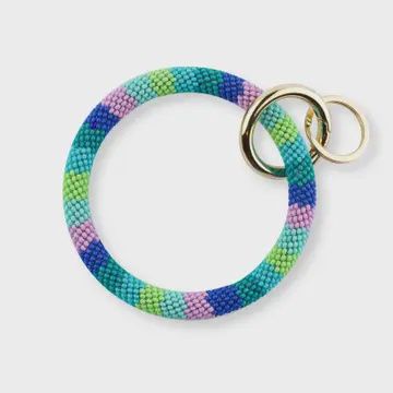 Beaded Keychain- Blue Rainbow