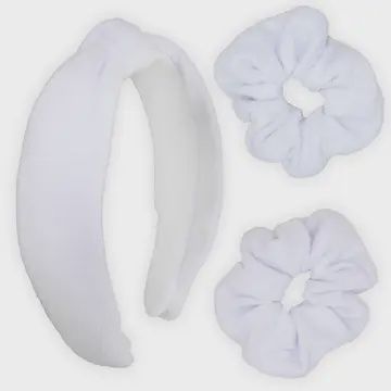 Puffy Terry Cloth Knot Spa Headband with Scrunchies- White