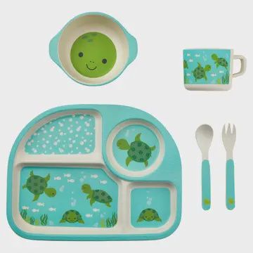 Five Piece Bamboo Dish Set For Kids - Sea Turtles