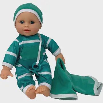 The New York Doll Collection 11&quot; Doll Striped w/ Pacifier Neon Green Onesie Caucasian
