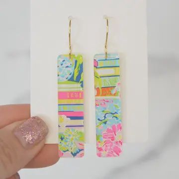 Preppy Book Earrings, Floral, Flowers, Acrylic Earrings